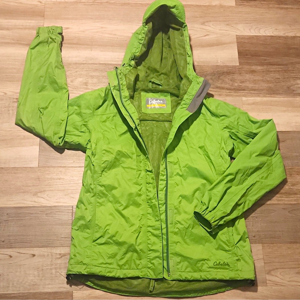 Cabela's Men's Green Hooded Windbreaker Jacket Zip/Drawstring Nylon M Regular